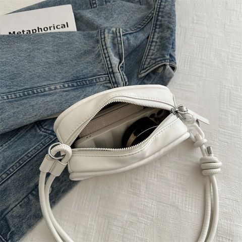 Mini Borsa Tracolla Donna Pelle PU Design Nicchia Catena Corda Nodo Cinturino Piccola Borsa Fotocamera Quadrata Moda Versatile