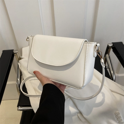 Borsa A Tracolla Da Donna In Pelle PU Piccola Borsa Quadrata Minimalista Con Patta Rotonda Tracolla Regolabile Casual