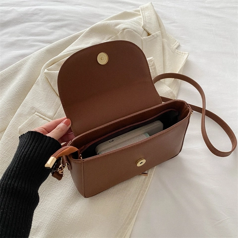 Borsa A Tracolla Da Donna In Pelle PU Piccola Borsa Quadrata Minimalista Con Patta Rotonda Tracolla Regolabile Casual