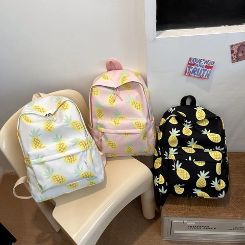 Zaino Casual Stampa Di Ananas Tela Borsa Da Scuola Per Studenti Stile Harajuku Versatile Da Viaggio Ragazze