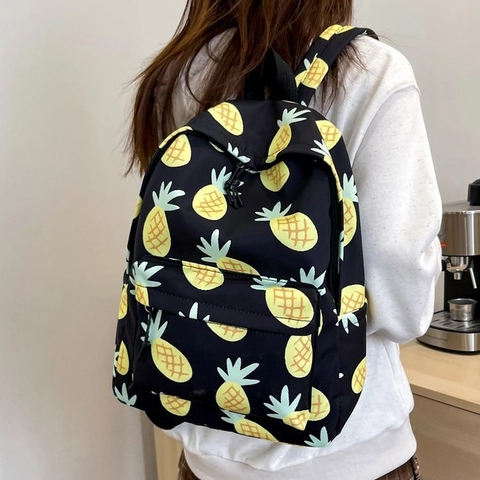 Zaino Casual Stampa Di Ananas Tela Borsa Da Scuola Per Studenti Stile Harajuku Versatile Da Viaggio Ragazze