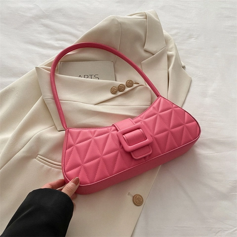 Borsa Sottobraccio in Pelle PU Trapuntata da Donna Fashion Street Style Fibbia Quadrata Piccola Borsa Quadrata Tinta Unita Borsa a Spalla