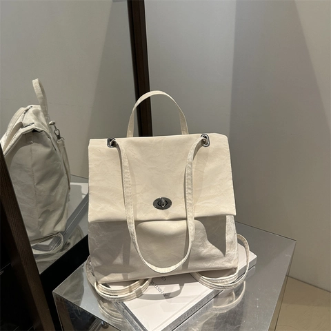 Women Crinkled PU Leather Fashion Backpack Large Capacity Turn-Lock Casual School Bag Niche Design Versatile