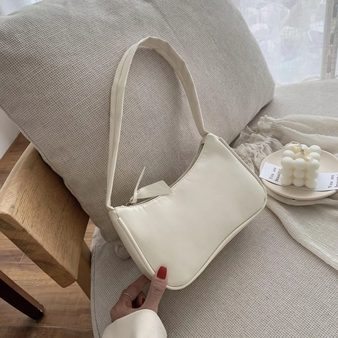 Women Baguette Bag Minimalist PU Leather Underarm Shoulder Bag Solid Color Zipper Closure Casual Fashion Elegant Handbag