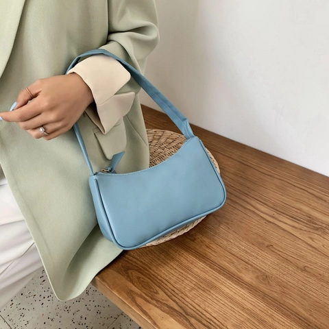Women Baguette Bag Minimalist PU Leather Underarm Shoulder Bag Solid Color Zipper Closure Casual Fashion Elegant Handbag