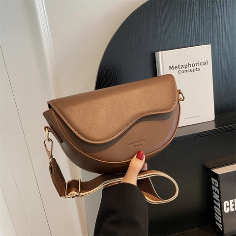 Borsa A Tracolla A Sella In Pelle PU Da Donna Con Tracolla Larga Regolabile Borsa A Spalla Piccola Retro