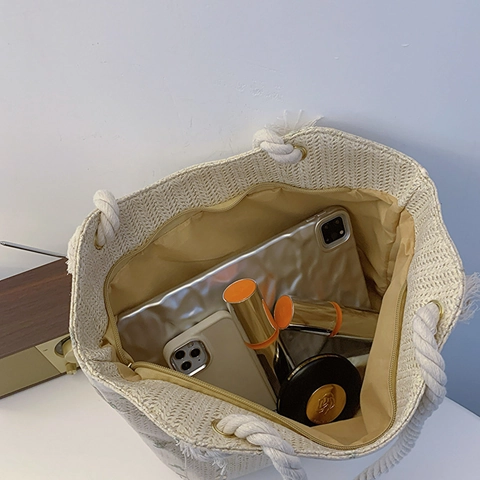 Ψάθινη Τσάντα Tote Με Κέντημα Λουλουδιών Γυναικεία Καλοκαιρινή Παραλία Υφαντή Τσάντα Ώμου Μεγάλη Χωρητικότητα Λαβή Από Σχοινί
