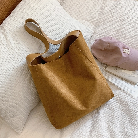 Minimalist Tote Bag Large Capacity Suede Texture PU Leather Matte Retro Shoulder Bag For Women Commuter Urban Daily