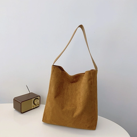Minimalist Tote Bag Large Capacity Suede Texture PU Leather Matte Retro Shoulder Bag For Women Commuter Urban Daily
