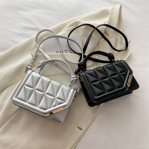 Borsa A Tracolla Trapuntata Geometrica Da Donna Piccola Borsa A Mano Quadrata In Pelle PU Minimalista Con Manico A Nodo
