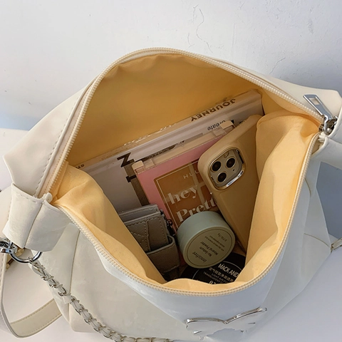 Chic Butterfly PU Leather Shoulder Crossbody Hobo Bag For Women Large Capacity Moon Shape With Plush Charm Chain