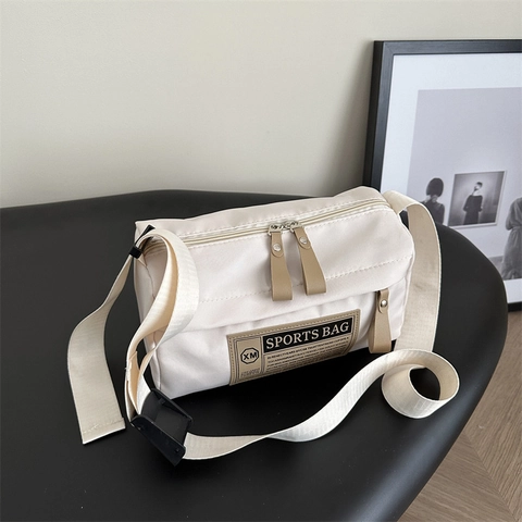 Nylon Oxford Cloth Crossbody Bag Zipper Closure Large Capacity Sports Shoulder Satchel Japanese Casual Style For Women Men