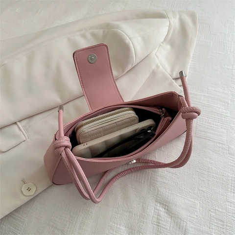 Women Underarm Baguette Bag PU Leather Crystal Rhinestone Square Buckle Knot Shoulder Strap Elegant Fashion Daily Accessory