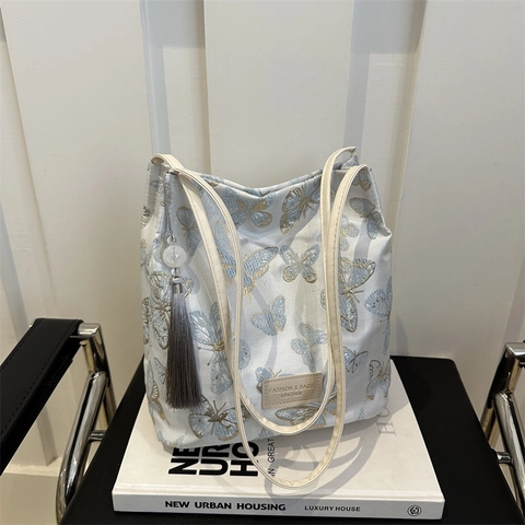 Damen Schultertasche Jacquard Schmetterling Stickerei Quaste Achseltasche Baguette Tasche Vintage Stil Für Den Alltag