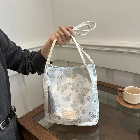 Damen Schultertasche Jacquard Schmetterling Stickerei Quaste Achseltasche Baguette Tasche Vintage Stil Für Den Alltag