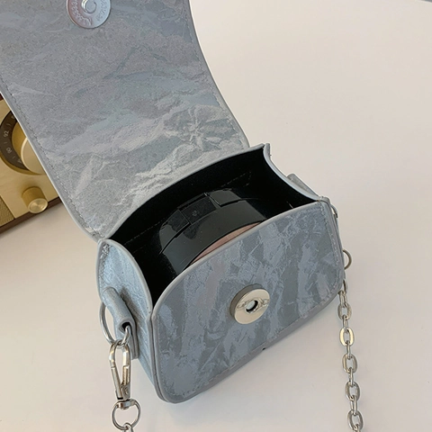Mini Bolso Bandolera Cuadrado Cuero Sintético Arrugado Hebilla Mariposa Cadena Plata Bolso Hombro Mujer Verano Niche