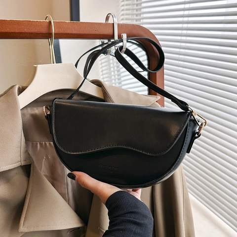Borsa A Sella Da Donna Vintage Pelle PU Patta Ondulata Borsa A Spalla Con Doppia Tracolla Retrò Moda Versatile