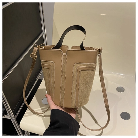 Vintage Patchwork PU Leer Canvas Emmertas Voor Dames Mode Contraststiksels Schoudertas Met Verstelbare Schouderband