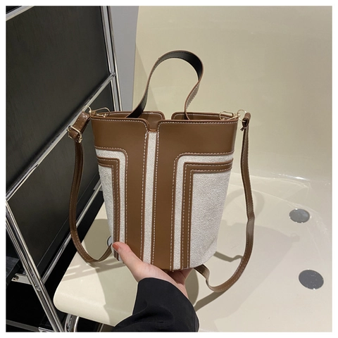 Vintage Patchwork PU Leer Canvas Emmertas Voor Dames Mode Contraststiksels Schoudertas Met Verstelbare Schouderband