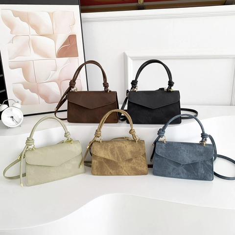 Borsa a Mano in PU da Donna Retrò Minimalista Patta a Busta Piccola Borsa Quadrata Casual Manico a Nodo Borsa a Tracolla
