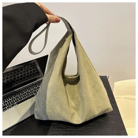 Bolso De Mano Minimalista De Gamuza Sintética Gran Capacidad Estilo Vintage Bolso De Hombro Suave Para Mujer
