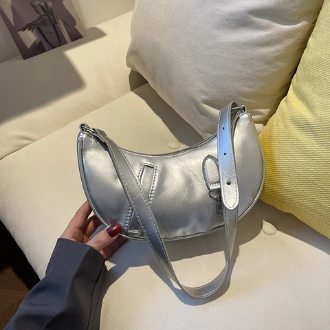 Vintage Hobo Tasche Geknittertes PU Leder Halbmond Schulter Unterachsel Tasche Retro Minimalistisches Design Damen