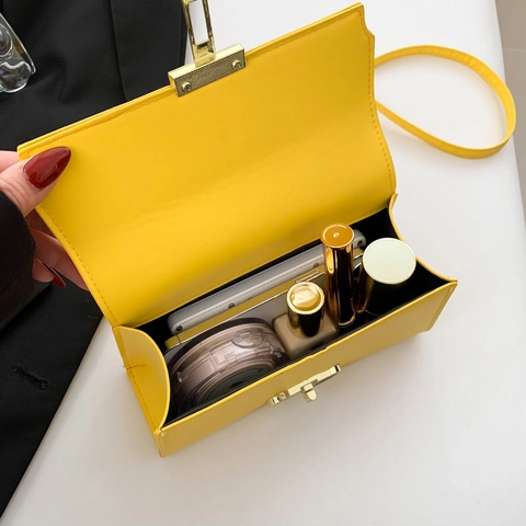 Women PU Leather Crossbody Bag Metal Lock Buckle Small Square Handbag With Top Handle Adjustable Strap Daily Casual