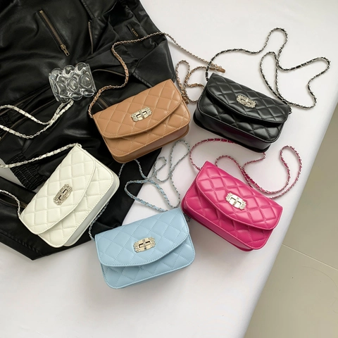 Damen Mini Gesteppte Umhängetasche Elegant PU Diamant Gitter Kette Schultertasche Luxus Strass Schloss Kleine Quadratische Tasche