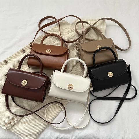 Borsa A Tracolla Mini In Pelle PU Retrò Da Donna Piccola Borsa A Mano Quadrata Con Manico Chiusura In Metallo Dorato Stile Vintage