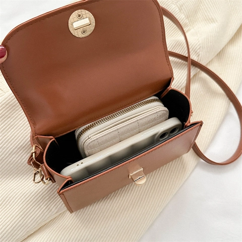 Borsa A Tracolla Mini In Pelle PU Retrò Da Donna Piccola Borsa A Mano Quadrata Con Manico Chiusura In Metallo Dorato Stile Vintage