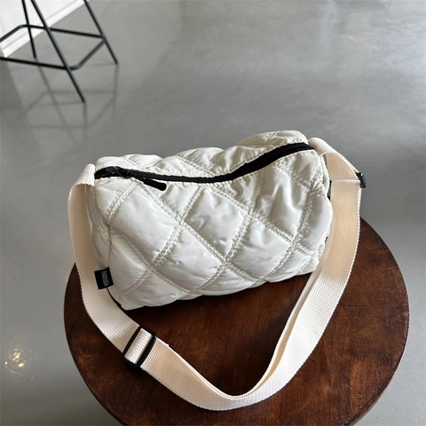 Bolso Bandolera Acolchado Mujer Nylon Puffer Bolso Hombro Casual Color Sólido Correa Ajustable Cremallera Suave Ligero