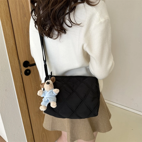Bolso Bandolera Acolchado Mujer Nylon Puffer Bolso Hombro Casual Color Sólido Correa Ajustable Cremallera Suave Ligero