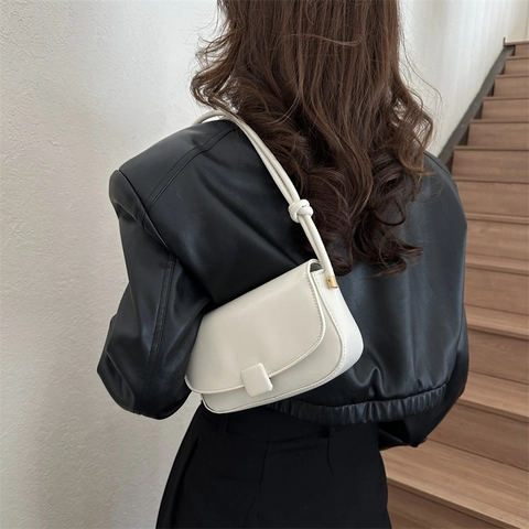 Borsa a Tracolla Minimalista da Donna in Pelle PU retrò Patta Quadrata Piccola Borsa a Tracolla Con Tracolla Annodata