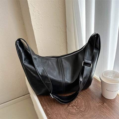 Borsa Hobo Mezza Luna In Pelle PU Grande Capacità Per Donna Borsa A Tracolla Minimalista Urbana Retro Con Tracolla Larga