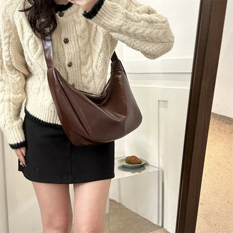 Borsa Hobo Mezza Luna In Pelle PU Grande Capacità Per Donna Borsa A Tracolla Minimalista Urbana Retro Con Tracolla Larga