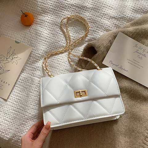 Gewatteerde Schoudertas PU Leer Crossbody Handtas Met Kettingriem Metalen Draaisluiting Vintage Elegant Voor Dames