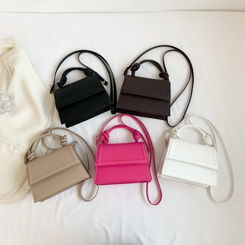Women PU Leather Knot Handle Small Crossbody Bag Flap Handbag Solid Color Elegant Fashion Trendy Versatile Mini
