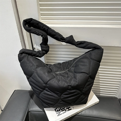 Borsa A Spalla Trapuntata Donna Imbottita Puffer Hobo Bag Grande Capacità Nylon Cloud Bag Tracolla Annodata Casual