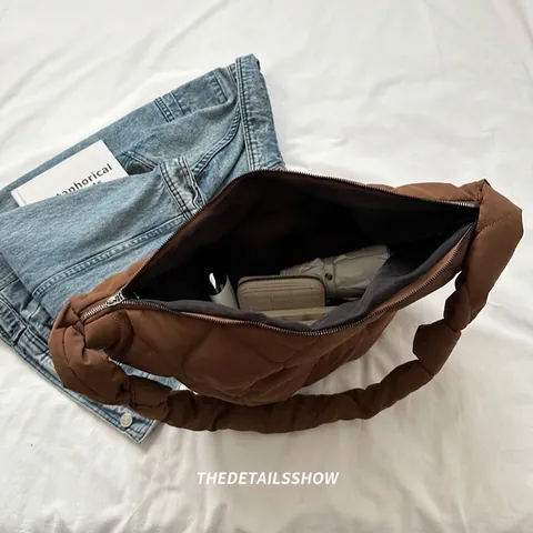 Borsa A Spalla Trapuntata Donna Imbottita Puffer Hobo Bag Grande Capacità Nylon Cloud Bag Tracolla Annodata Casual
