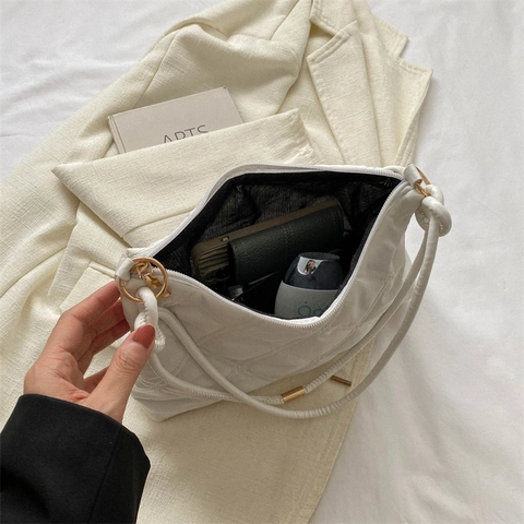 Gewatteerde Hobo Tas Nylon Ruitpatroon Schoudertas Met Rits Lichtgewicht Casual Voor Dames