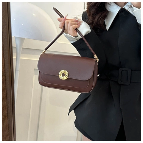 Borsa Sottobraccio Da Donna In Pelle PU Retro Minimalista A Patta Piccola Borsa Quadrata Con Chiusura Dorata