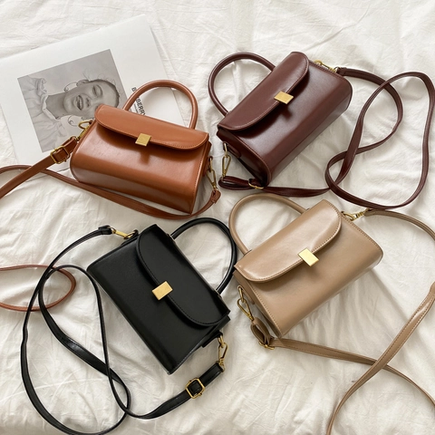 Petit Sac Bandoulière Carré en Cuir PU Minimaliste Vintage Femmes Boucle en Métal Sac à Main Quotidien Urbain Simple