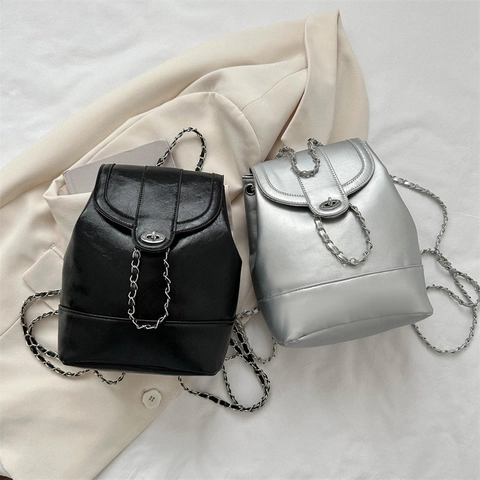 Zaino Moda Donna Pelle PU Tracolla A Catena Chiusura Girevole Piccolo Design Versatile Urbano Minimalista