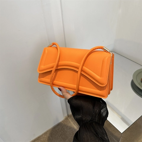 Mode Zuurtjeskleur Dames PU Leer Kleine Vierkante Schoudertas Doorgestikte Golf Flap Trendy Messenger Crossbody Handtas Dagelijks