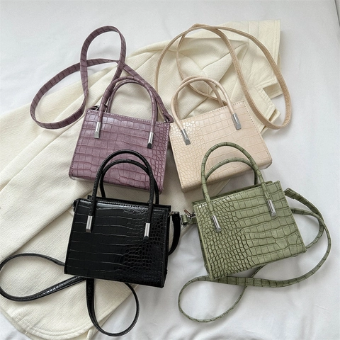 Krokodilmuster PU Leder Umhängetasche Kleine Quadratische Handtasche Elegante Minimalistische Damen Schultertasche