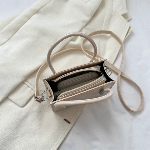 Krokodilmuster PU Leder Umhängetasche Kleine Quadratische Handtasche Elegante Minimalistische Damen Schultertasche