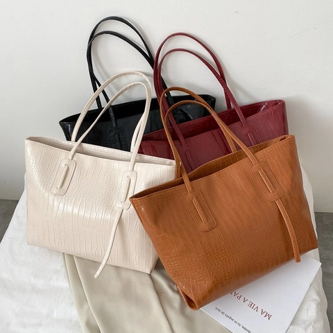 Damen Tote Bag Große Kapazität Krokodil Muster PU Leder Schultertasche Minimalistisch Pendler Trendig Vintage Tasche
