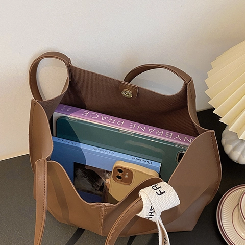 Damen Tote Bag Große Kapazität PU Leder Retro Schultertasche Mit Satinnschal Schleife Dekoration Mode Pendeln