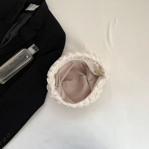 Bolso Hobo Con Textura De Burbujas Para Mujer Plegado Tela Popcorn Media Luna Axila Bolso De Mano Simple Conmutar Color Sólido