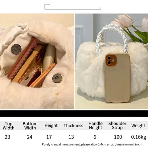 Borsa A Mano In Ecopelliccia Donna Peluche Manico Intrecciato Nuvola Arricciata Borsa A Tracolla Morbida Moda Autunno Inverno